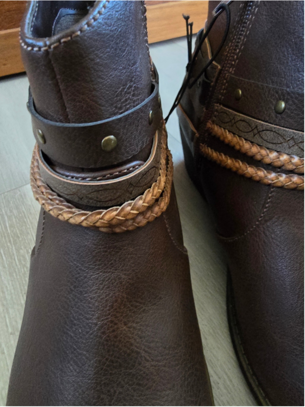 Women's Pops Brown Ankle Boots with Braided Detail Size 9 - Picture 3 of 9